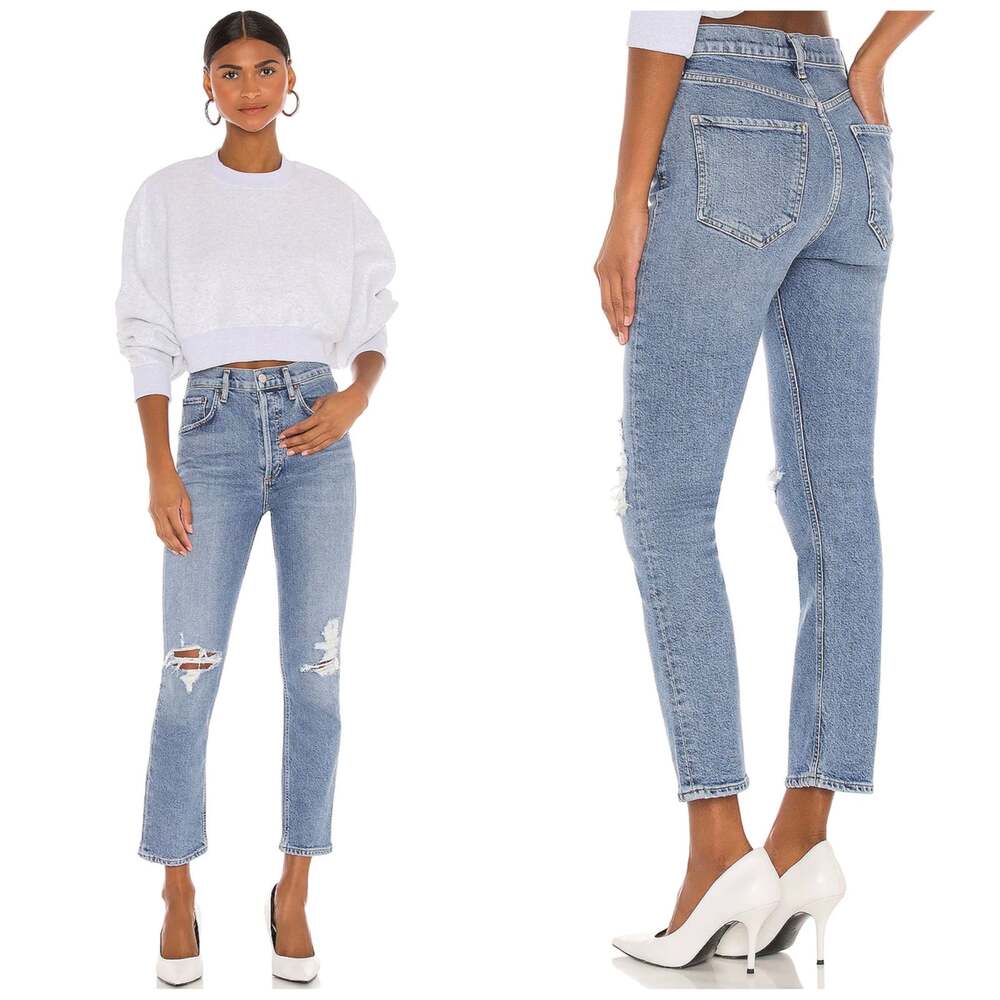 AGOLDE Riley Straight Crop Jeans Distressed